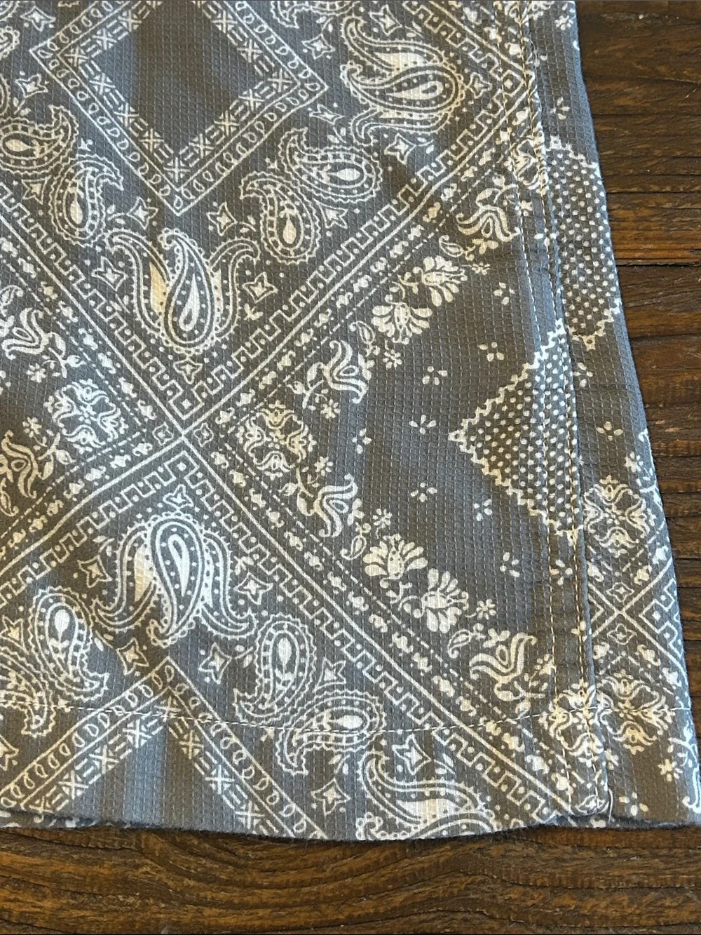 Hiroshi Kato The Wrench Waffle gray Bandana-printShort Sleeve Button-Down Shirt - Picture 7 of 10